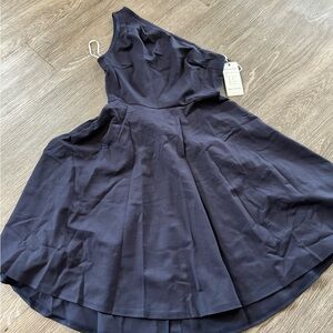 Navy Blue One Shoulder A-Line Cocktail Dress